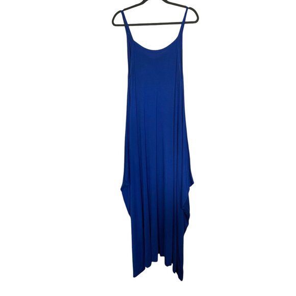 Urion Womens Royal Blue Spaghetti Strip Asymmetrical Maxi Dress/Coverup Size 2X - Picture 2 of 9
